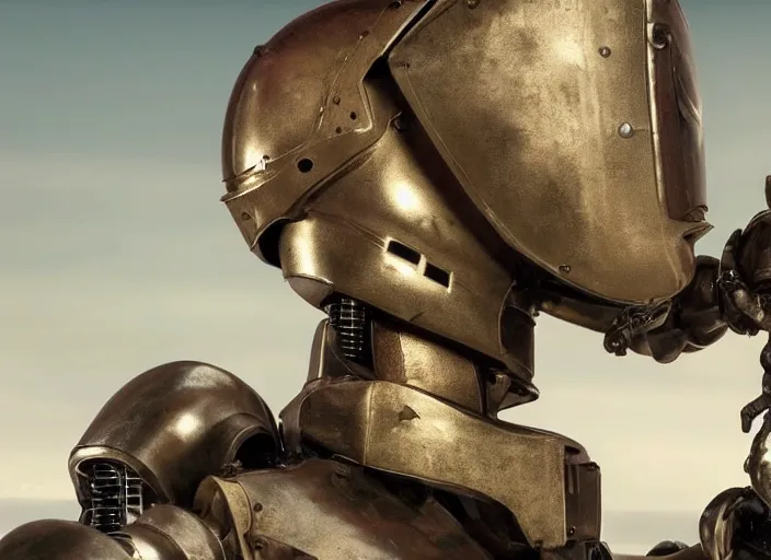 Prompt: scene from a 2 0 1 0 film set in 1 4 5 0 with a closeup of a robot