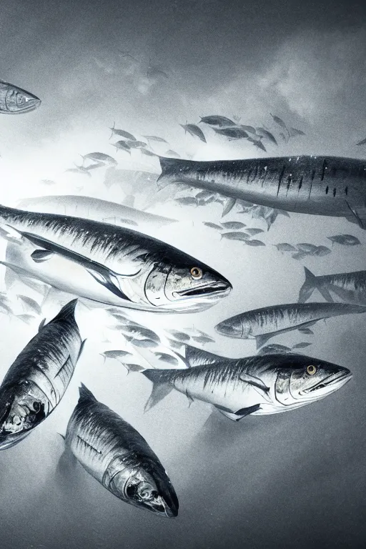 Prompt: a beautiful engraving on paper of a school of mackerel, 8 k, frostbite 3 engine, cryengine, dof, trending on artstation, digital art, crepuscular ray