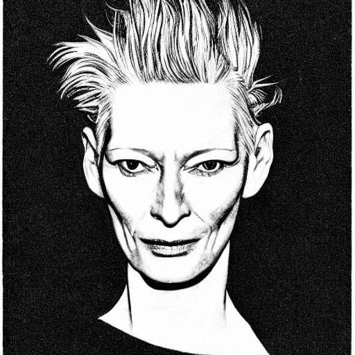 Image similar to tilda swinton, portrait, by guido crepax