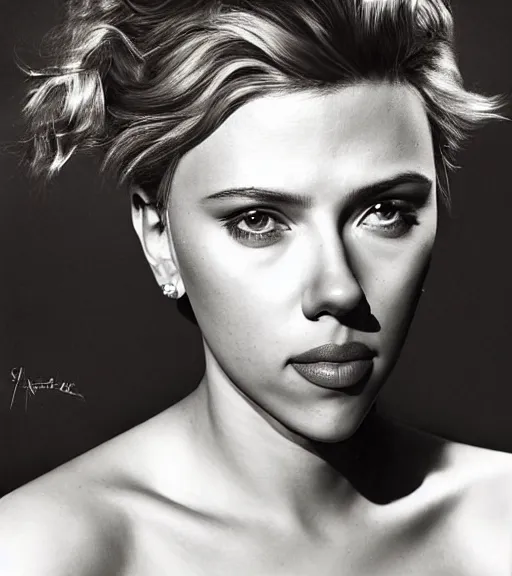 Prompt: portrait of Scarlett Johansson by lucien freuid