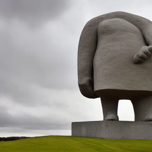 Image similar to boris johnson, henry moore sculpture, in a brutalist landscape, wide angle