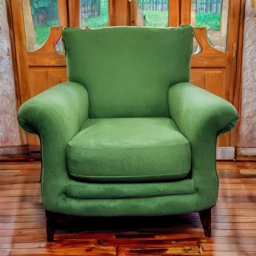 Image similar to A medium shot photograph of and avacado armchair, 8k, ultra HD