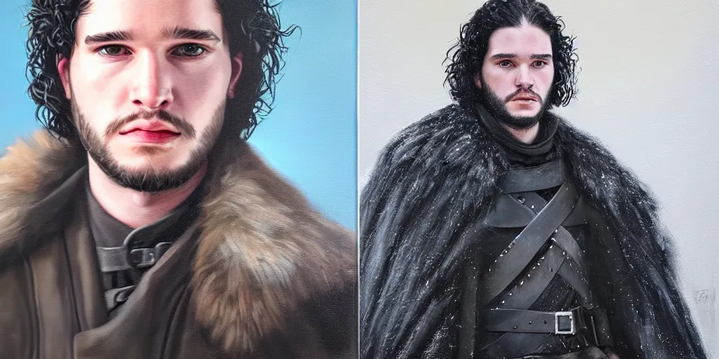 Prompt: Portrait of Jon Snow,.oil painting by Thomas Phillips