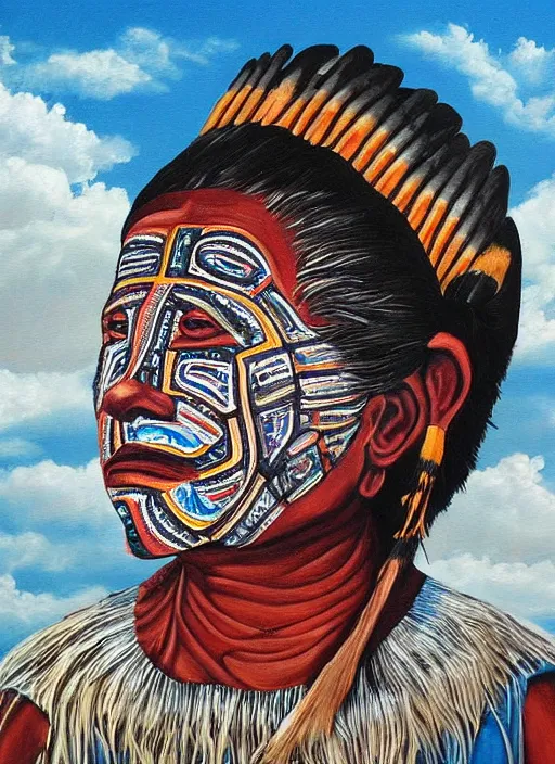 Image similar to a painting of faces of old indigenous people embedded in the clouds in the sky