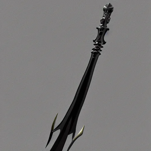 Prompt: a black long sword skull crest, sharp tip, ornament, weapon, a 3 d render by dom qwek, studio lighting, front side view full sheet, trending on polycount, artstation, hard surface modeling, rendered in maya, 3 ds max, blender, artstation hd, vray