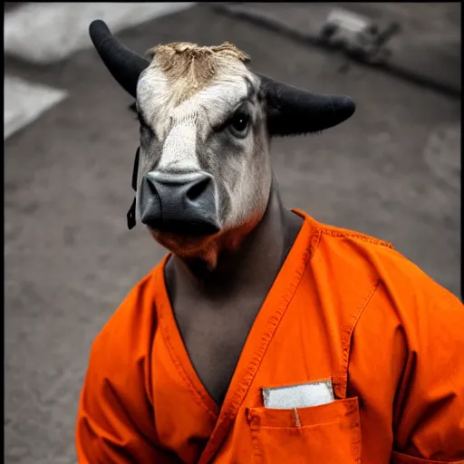 Image similar to bull wearing orange inmate clothes