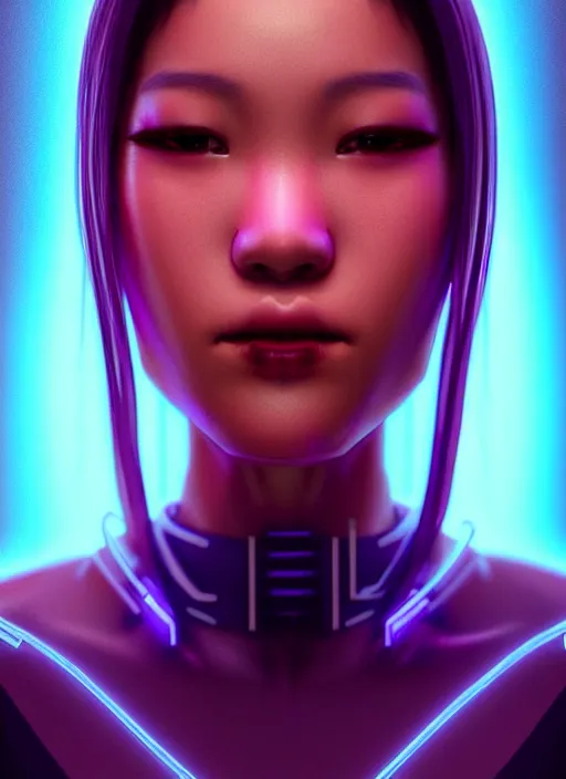 Prompt: photorealistic portrait of female asian humanoid, cyber neon lights, highly detailed, cyberpunk fashion, elegant, crispy quality, trending in artstation, trending in pinterest, glamor pose, no signature, no watermark, cinematic, art by pascal blanche