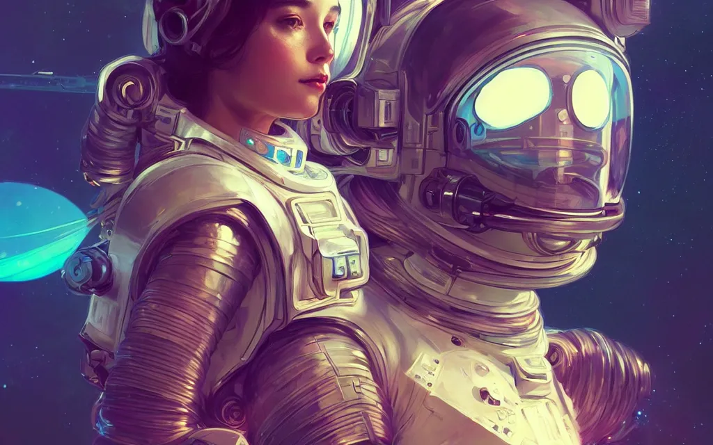 Prompt: portrait armored astronaut girl floating at space, ssci-fi, neon light and fantasy, intricate and very very beautiful and elegant, highly detailed, digital painting, artstation, concept art, smooth and sharp focus, illustration, art by tian zi and WLOP and alphonse mucha