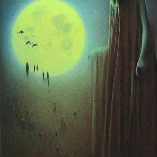 Prompt: majestic pale vampire princess at moon night, by Beksinski
