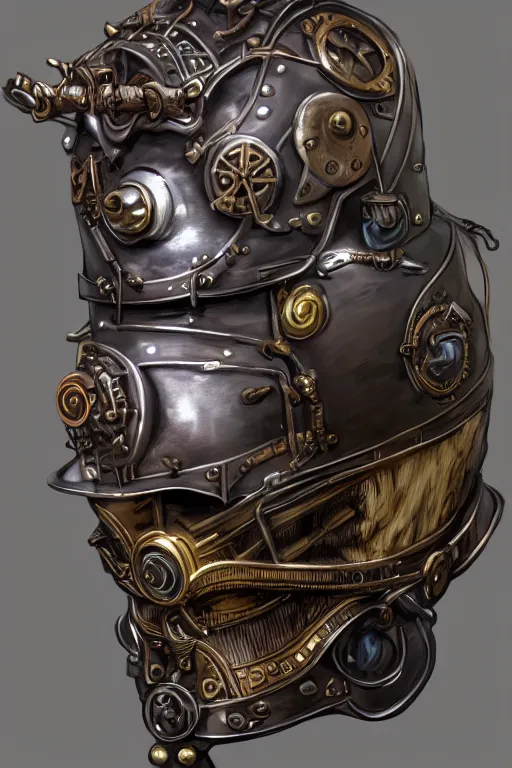 Image similar to steampunk helmet fantasy art mask robot ninja stylized digital illustration sharp focus, elegant intricate digital painting artstation concept art global illumination ray tracing advanced technology chaykin howard and campionpascale and cooke darwyn and davis jack