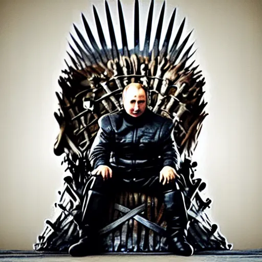 Prompt: “Putin sitting on the iron throne award winning, 4k realistic Photograph”