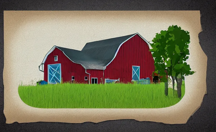 Prompt: farm house, vector, storybook, muted colors, gouache, flat poster, sharp edges, print