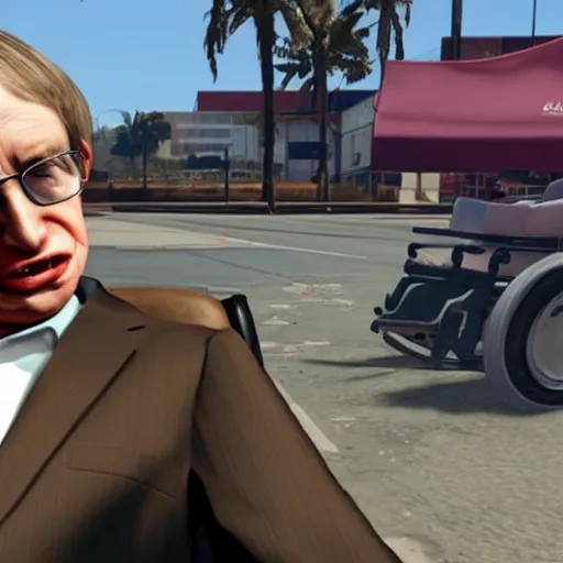 Image similar to stephen hawking in gta v, gameplay footage