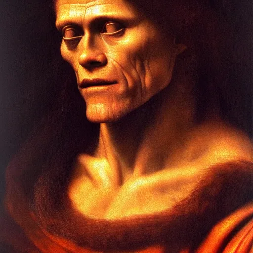 Image similar to Willem Dafoe as God, by Da Vinci and Michaelangelo, soft lighting, hyper detailed, 8k