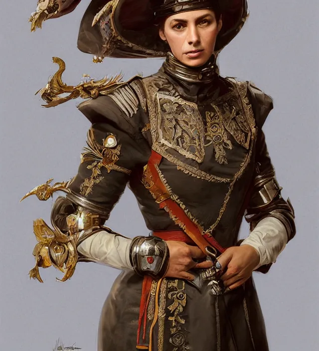 Prompt: portrait of a sardinian woman wearing a traditional nineteenth century kingdom of sardinian military jacket, metal shoulder pauldrons, intricate, highly detailed, digital painting, artstation, concept art, sharp focus, cinematic lighting, illustration, art by artgerm and greg rutkowski, alphonse mucha, cgsociety