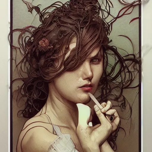 Image similar to amazing lifelike award winning pencil illustration of zombie vivienne westwood trending artgerm greg rutkowski alphonse mucha cinematic