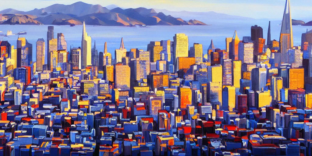 Image similar to new painting of San Francisco city by Greg Aronson, artstation