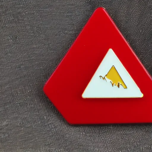 Image similar to a triangle enamel pin of a caution fire hazard label, smooth curves