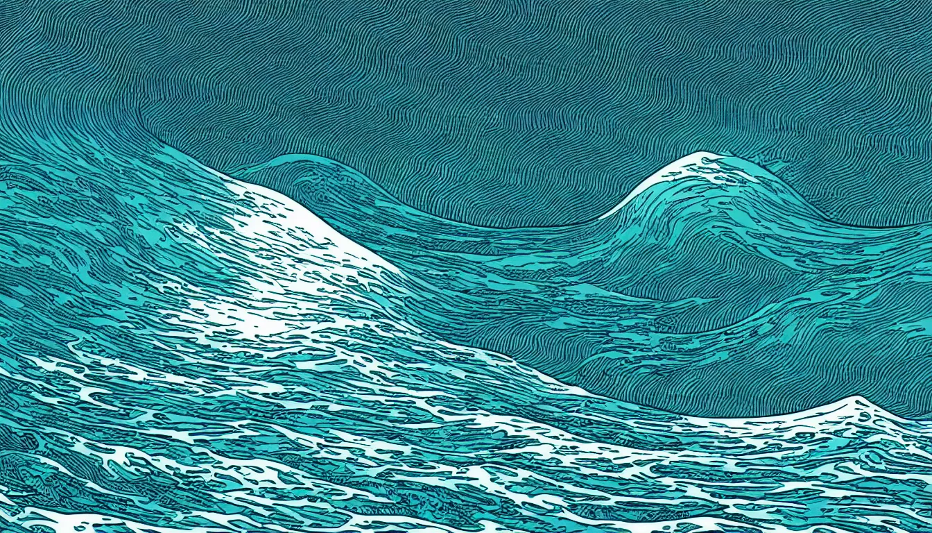 Image similar to ocean wave, land in sight by Kilian Eng, minimalist, detailed