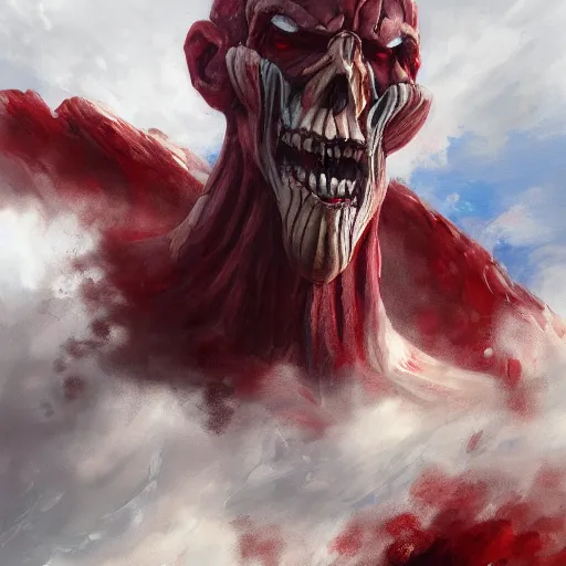 Prompt: colossal titan hundreds of thousands of feet tall, concept art oil painting by Jama Jurabaev, extremely detailed, brush hard, artstation, fantasy art