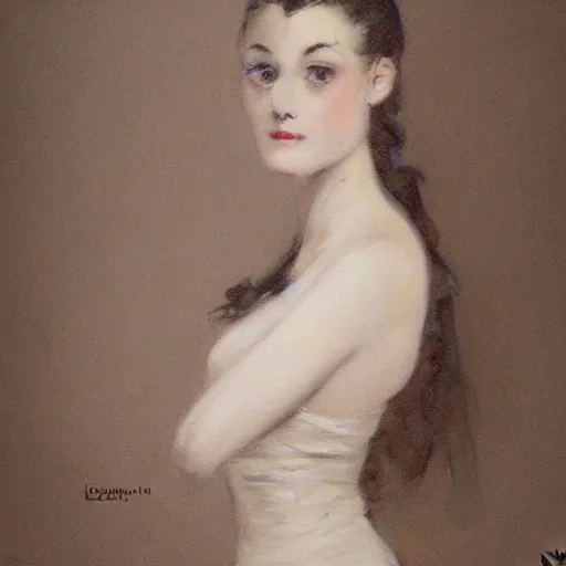 Prompt: a painting of a portrait of a woman by Louis Icart, highly detailed, masterpiece, trending on ArtStation, ultra realistic