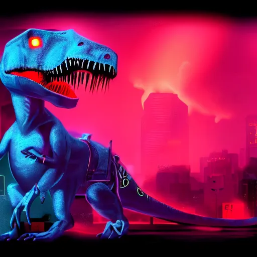 Image similar to an extremely cool dinosaur in dramatic neon lighting trending on artstation 4 k leica