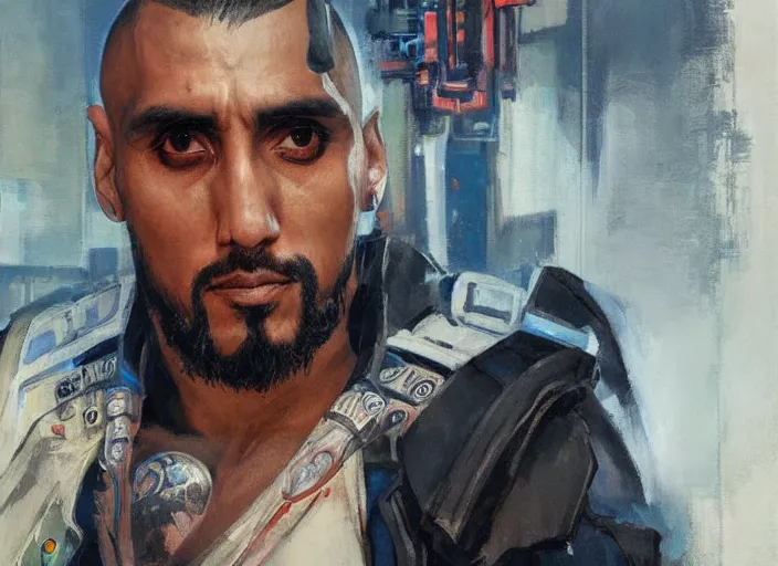 Image similar to a highly detailed beautiful portrait of arturo vidal cyberpunk, by gregory manchess, james gurney, james jean