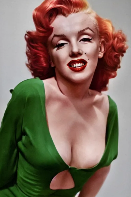 Image similar to marilyn monroe with red hair and green dress