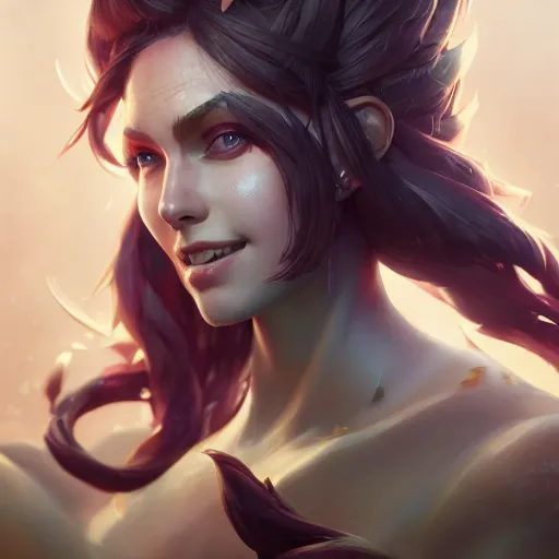 Image similar to league of legends portrait, au naturel, hyper detailed, digital art, trending in artstation, cinematic lighting, studio quality, smooth render, unreal engine 5 rendered, octane rendered, art style by klimt and nixeu and ian sprigger and wlop and krenz cushart.