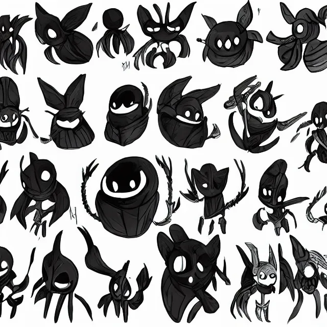 Image similar to hollow knight character design by ari gibson