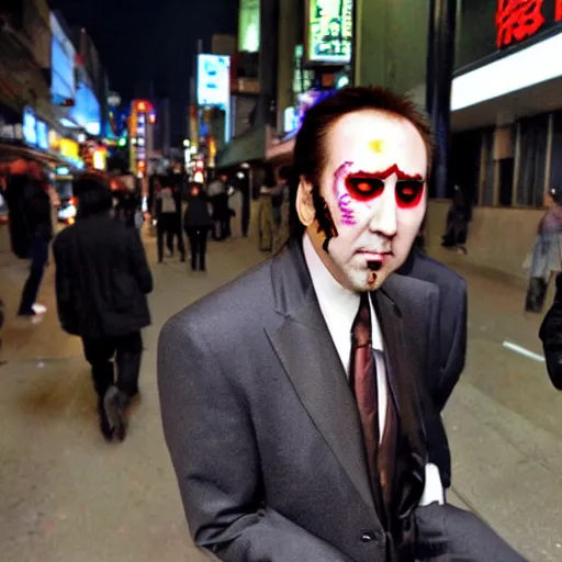 Prompt: nicolas cage as goro majima from yakuza game series on the streets on night tokyo, highly detailed