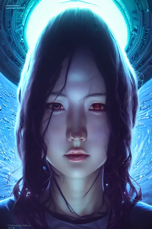 Image similar to azathoth girl save the earth, occlusion shadow, specular reflection, rim light, unreal engine, artgerm, artstation, art by hiroaki samura and ilya kuvshinov and ossdraws, intricate, highly detailed 8 k, cosmic horror illustration, extremely beautiful and aesthetic shape of face and body, movie poster