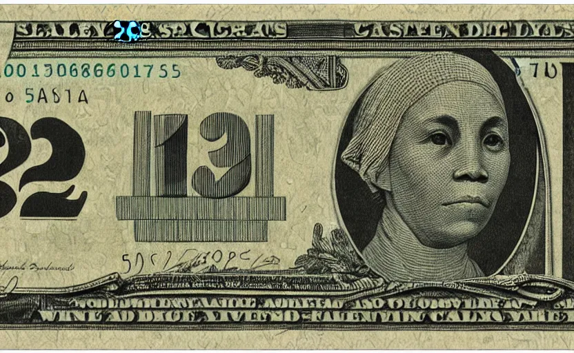 Prompt: rectangular photograph of twenty dollar u. s. currency note featuring harriett tubman