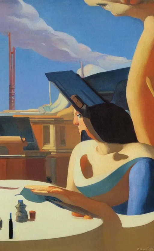 Image similar to retro futurism painted by edward hopper, painted by dali