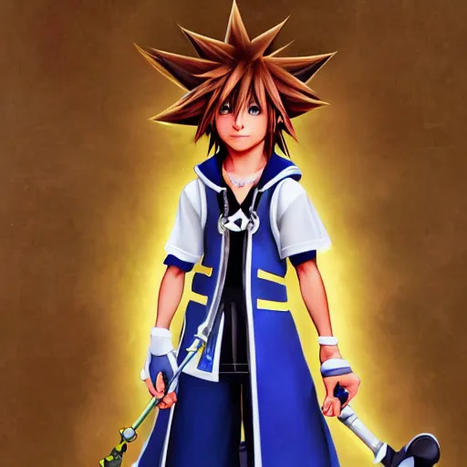 Image similar to kingdom hearts sora, a very detailed cosplay, a very detailed elegant, sharp focus, a very detailed art by alphonse mucha and greg rutkowski