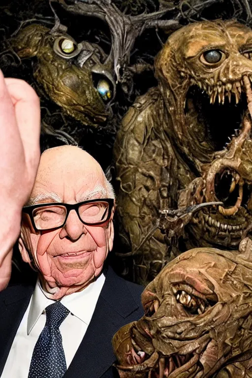 Image similar to !!! rupert murdoch!!! with!! a million eyes!!, photorealistic, cinematic lighting, highly detailed, very intricate, by guillermo del toro