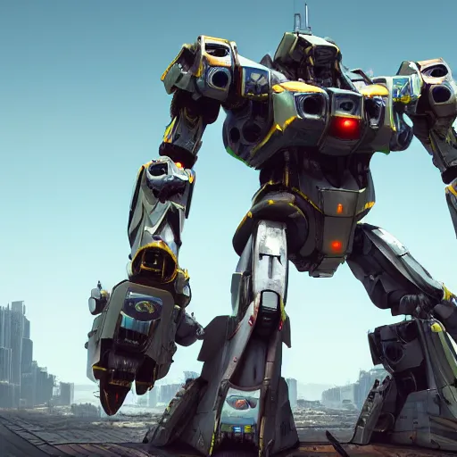 Prompt: a beautiful hyperrealistic ultradetailed 3D render of a gigantic mecha, by brian sum and stephen martiniere and Antonio Manzanedo, octane render, PBR, 3D, brilliantly colored, intricate, wide angle, volumetric lighting, polished, path tracing