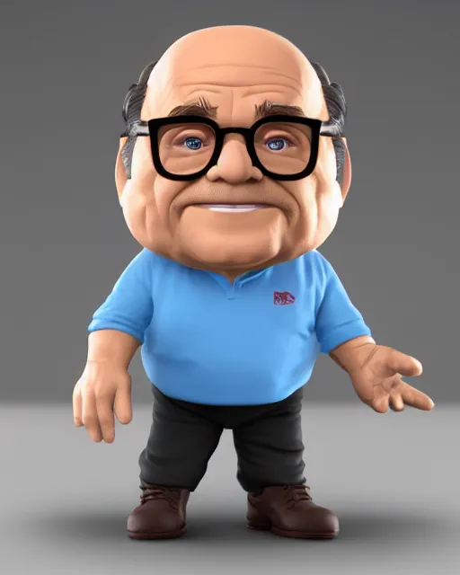 Image similar to full body 3d render of Danny DeVito as a funko pop, studio lighting, white background, blender, trending on artstation, 8k, highly detailed