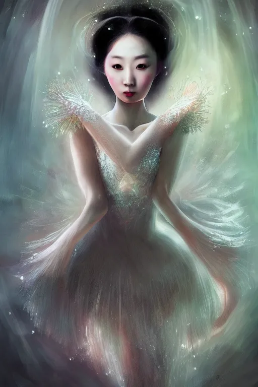 Prompt: chinese prima ballerina, gorgeous, ethereal, intricate, elegant, volumetric lighting, nature scenery, digital painting, highly detailed, artstation, sharp focus, illustration, concept art, clive barker