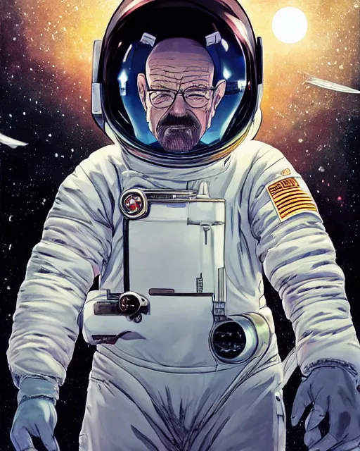 Prompt: walter white astronaut, art by makoto shinkai and alan bean, yukito kishiro