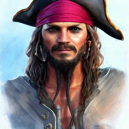 Prompt: Pirate portrait by Magali Villeneuve,digital art,artstation contest winner