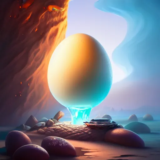 Prompt: magic frozen ice phoenix egg, deadly potion flowing from the top, rock and sand around, peter mohrbacher style, ray tracing, cinematic, digital art, realistic, octane render