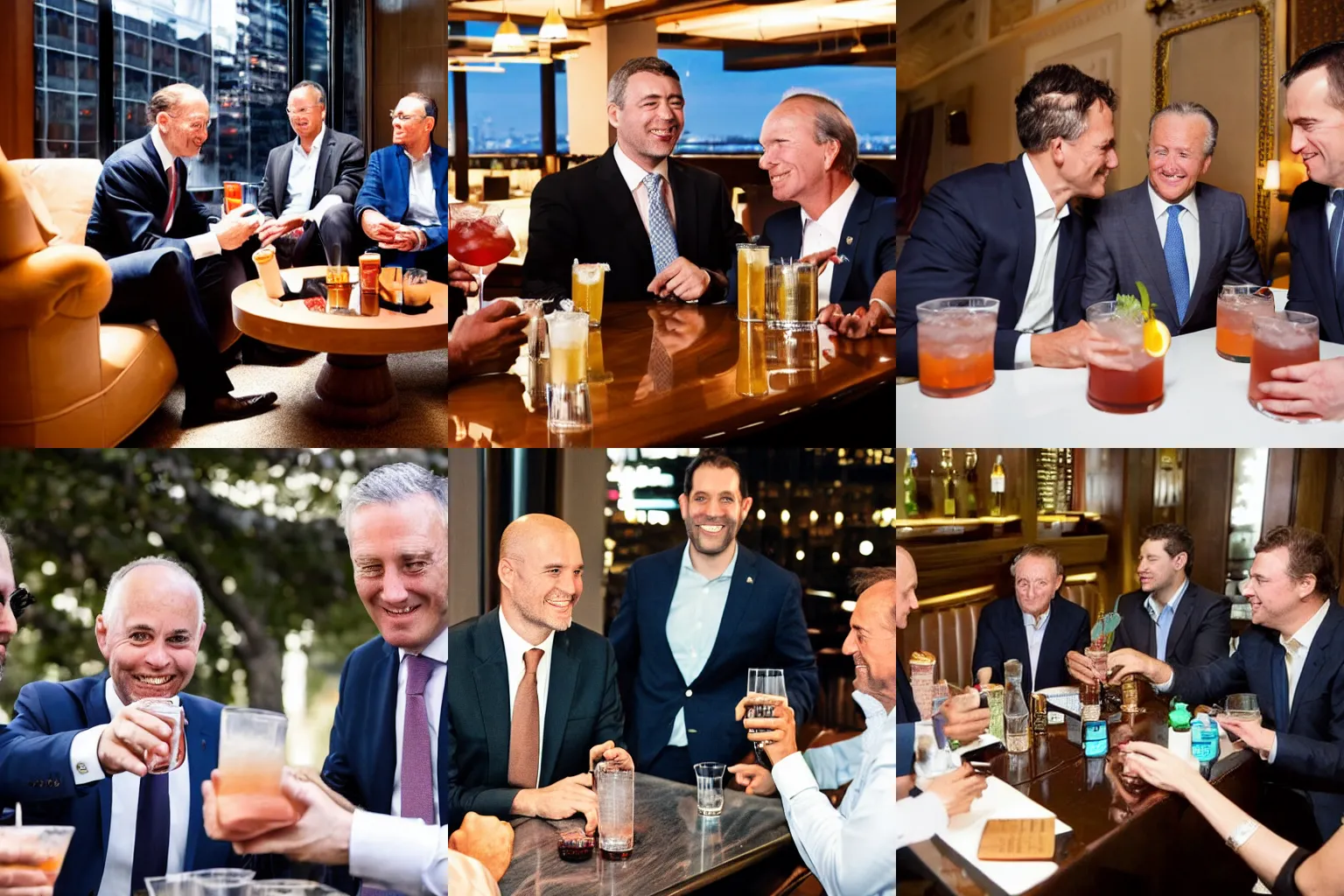 Prompt: Politicians having cocktails with CEOs of big banks