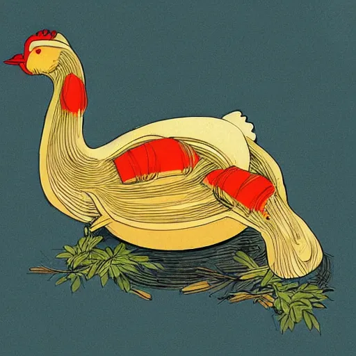 Image similar to peking duck, digital art, style of traditional chinese painting