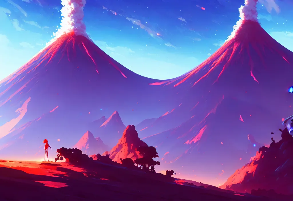 Image similar to volcano on a alien planet, anime, official fanart behance hd artstation by jesper ejsing and makoto shinkai, 4 k