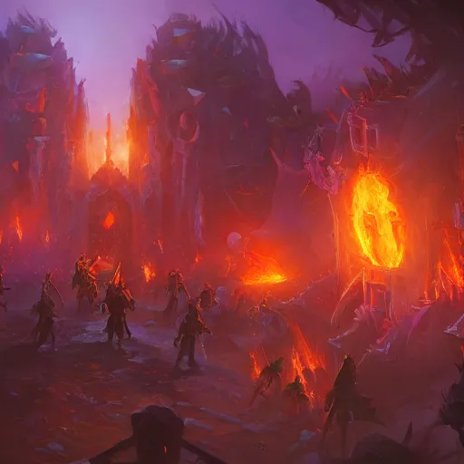 Prompt: a fiery skeleton wall, violet battlefield theme, bright art masterpiece artstation. 8 k, sharp high quality artwork in style of jose daniel cabrera pena and greg rutkowski, concept art by tooth wu, blizzard warcraft artwork, hearthstone card game artwork, battlefield