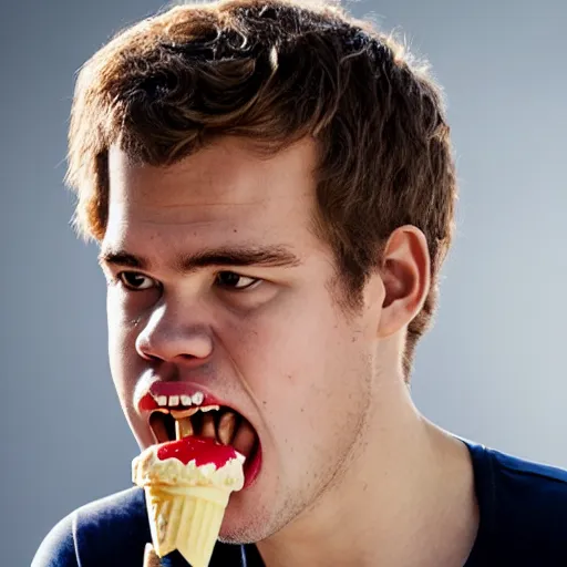 Image similar to magnus carlsen offering you ice cream