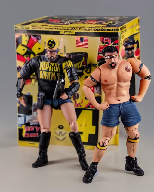 Prompt: box of the toy of proud boys as an action figure, hyper real, advertising photography, 8k