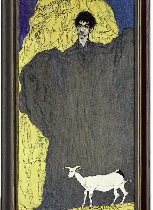 Image similar to prince and a goat, by austin osman spare, high resolution