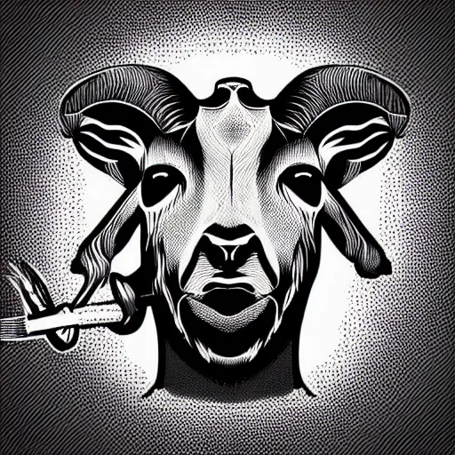 Prompt: a vector illustration of a smoking goat in lowbrow art style